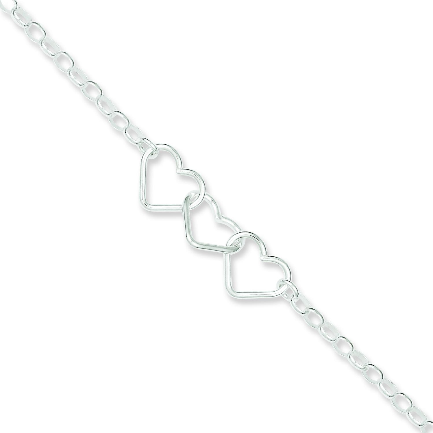 Rolo Chain Hearts Anklet in Sterling Silver