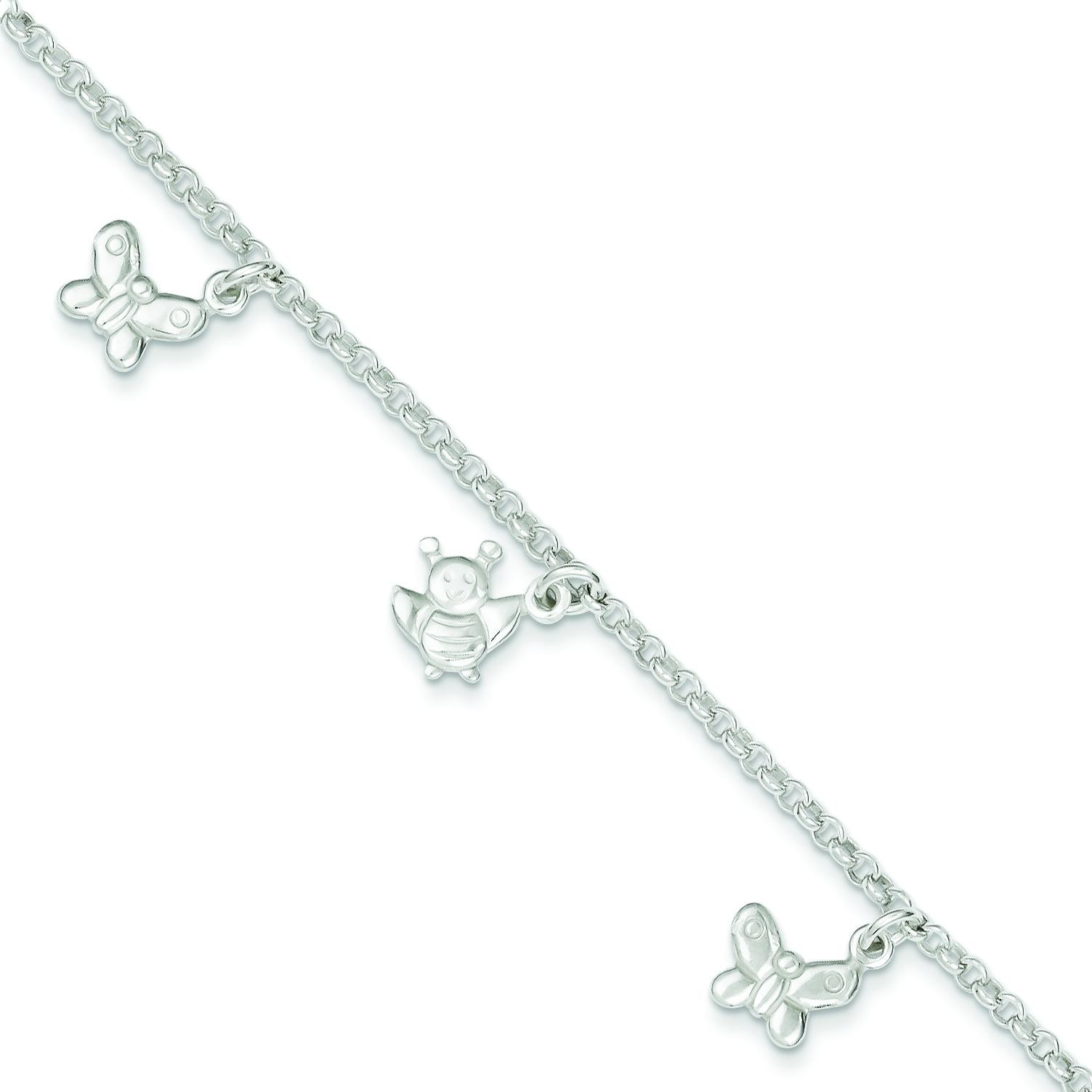 Butterflies Bumble Bee Anklet in Sterling Silver