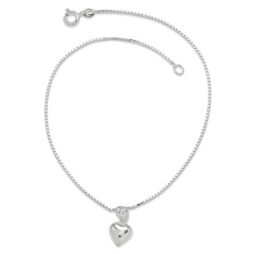 Puffed Heart Anklet in Sterling Silver
