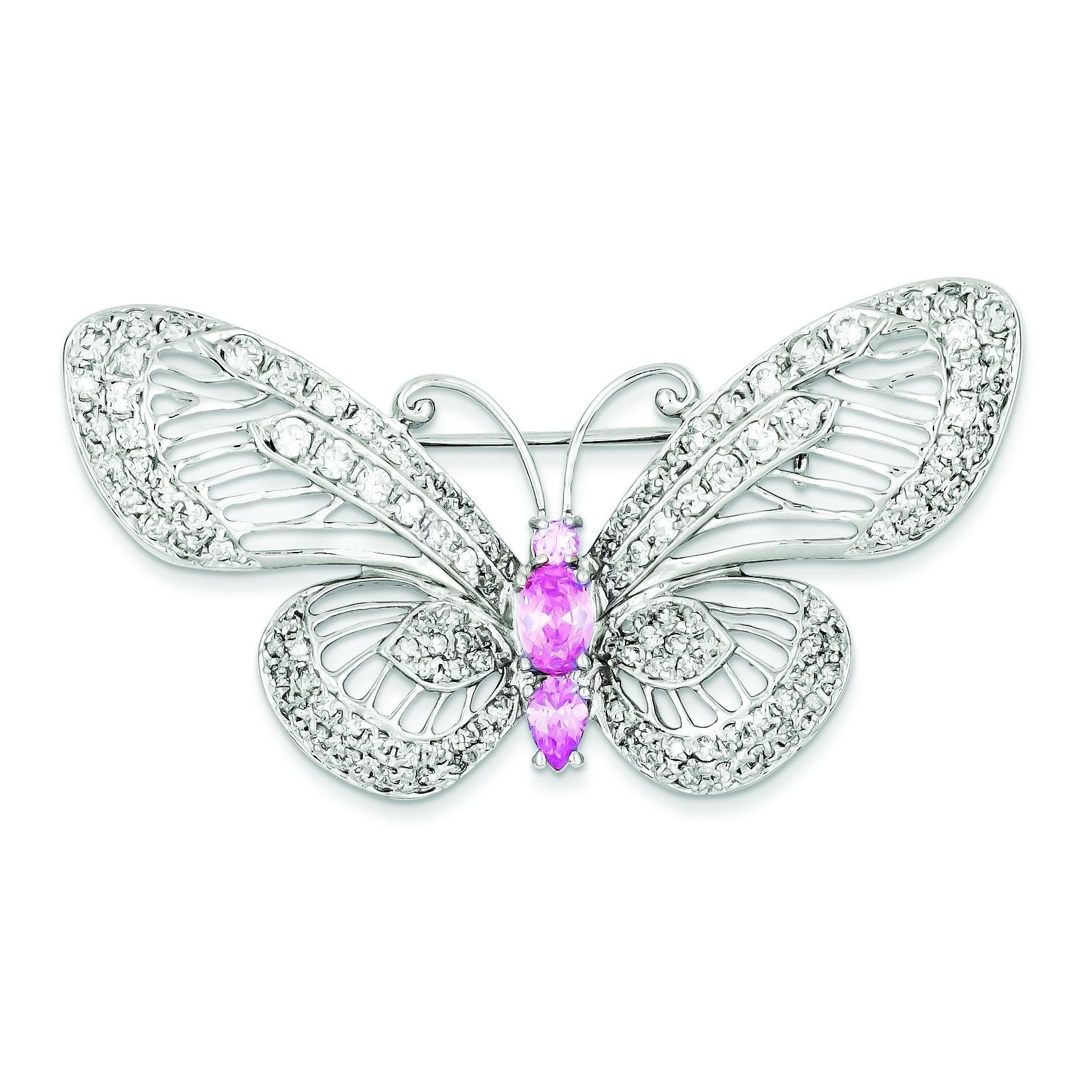 Pink CZ Butterfly Pin in Sterling Silver