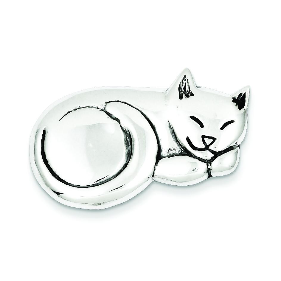 Sleeping Cat Pin in Sterling Silver