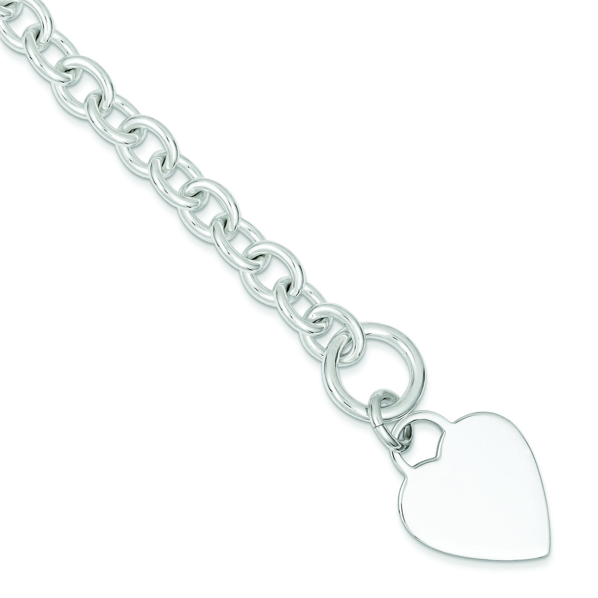 Heart Disc on Link Toggle Bracelet in Sterling Silver
