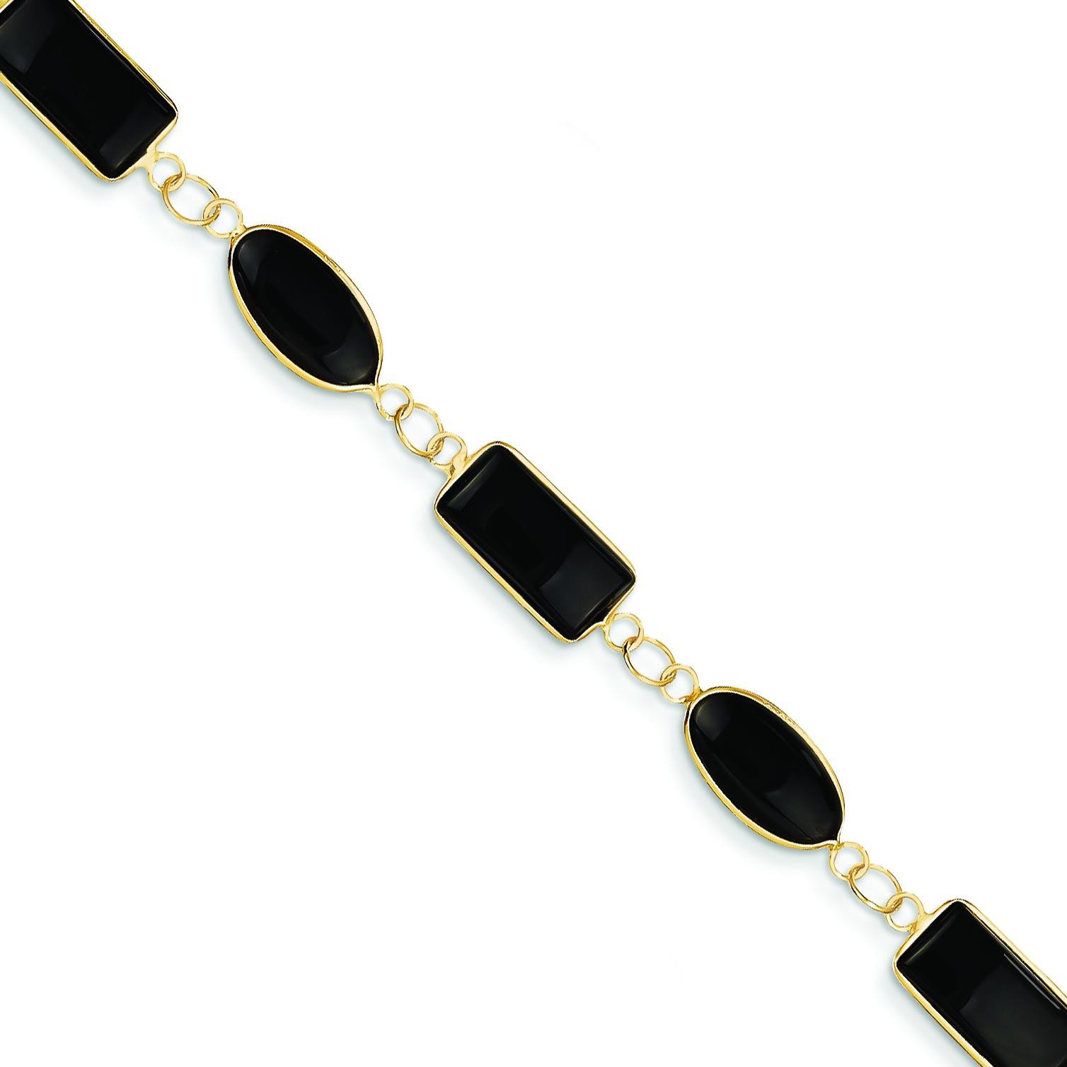 Polished Genuine Fancy Onyx Bracelet in 14k Yellow Gold