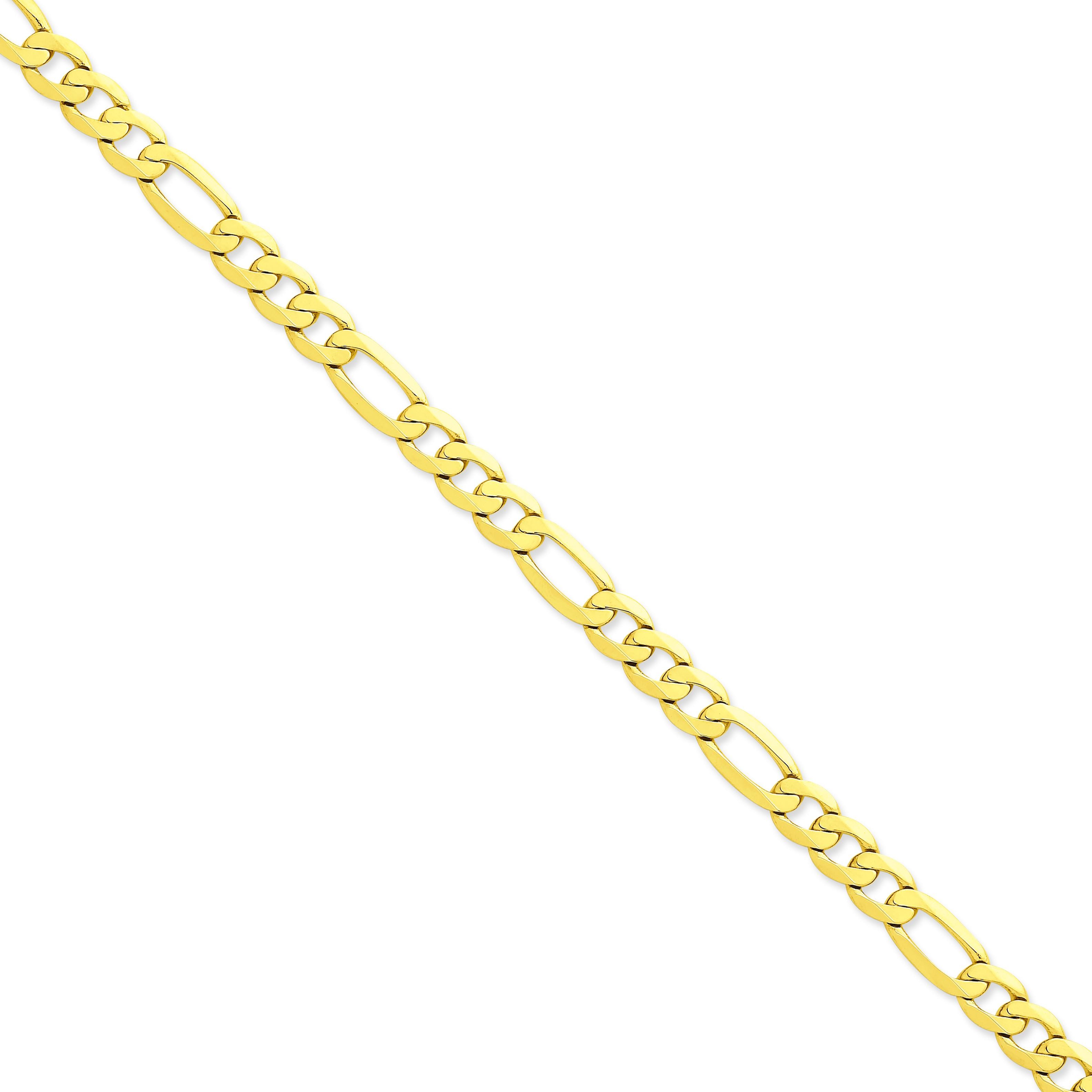 14k Yellow Gold 8 inch 7.50 mm Flat Figaro Chain Bracelet