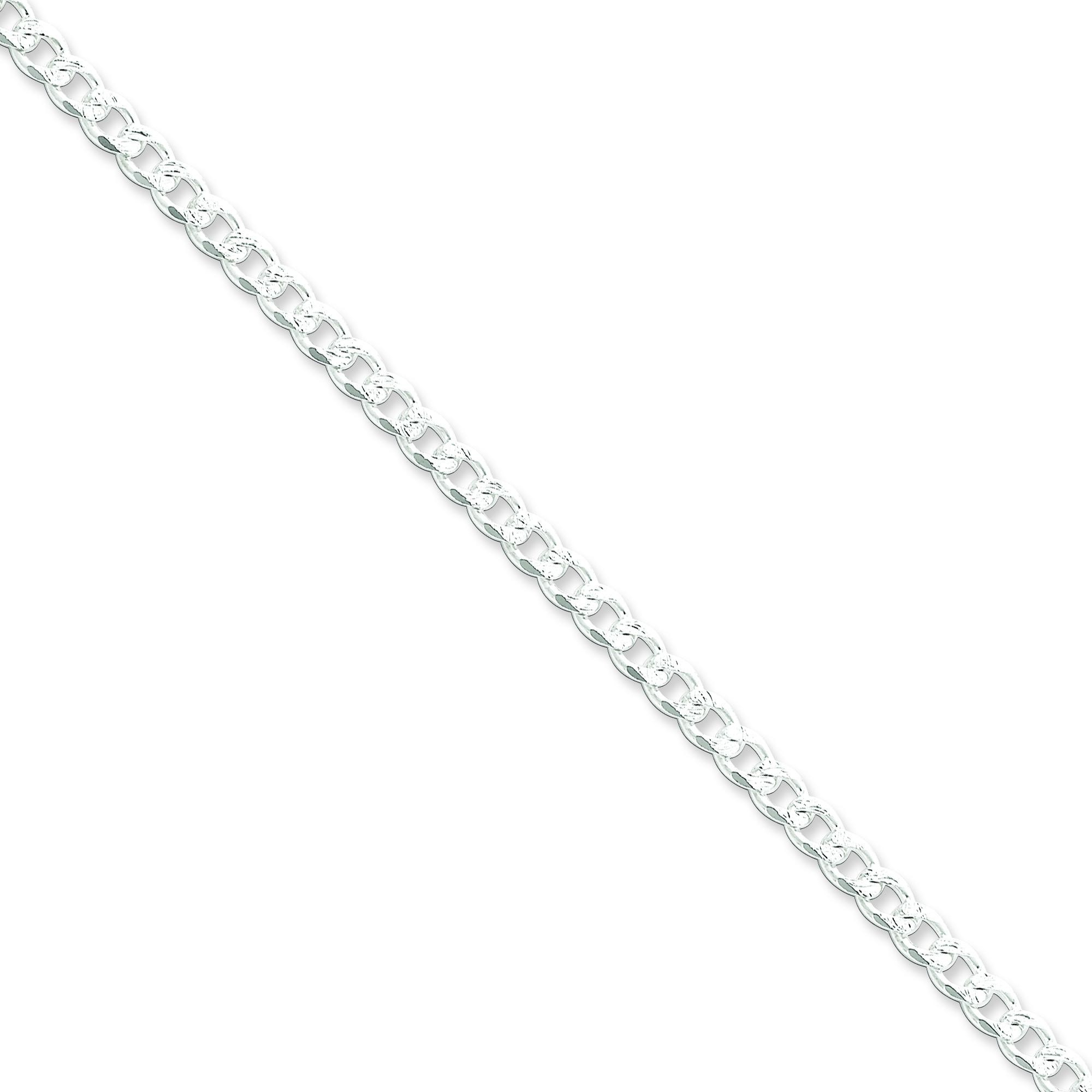 Sterling Silver 7 inch 4.50 mm Pave Curb Chain Bracelet
