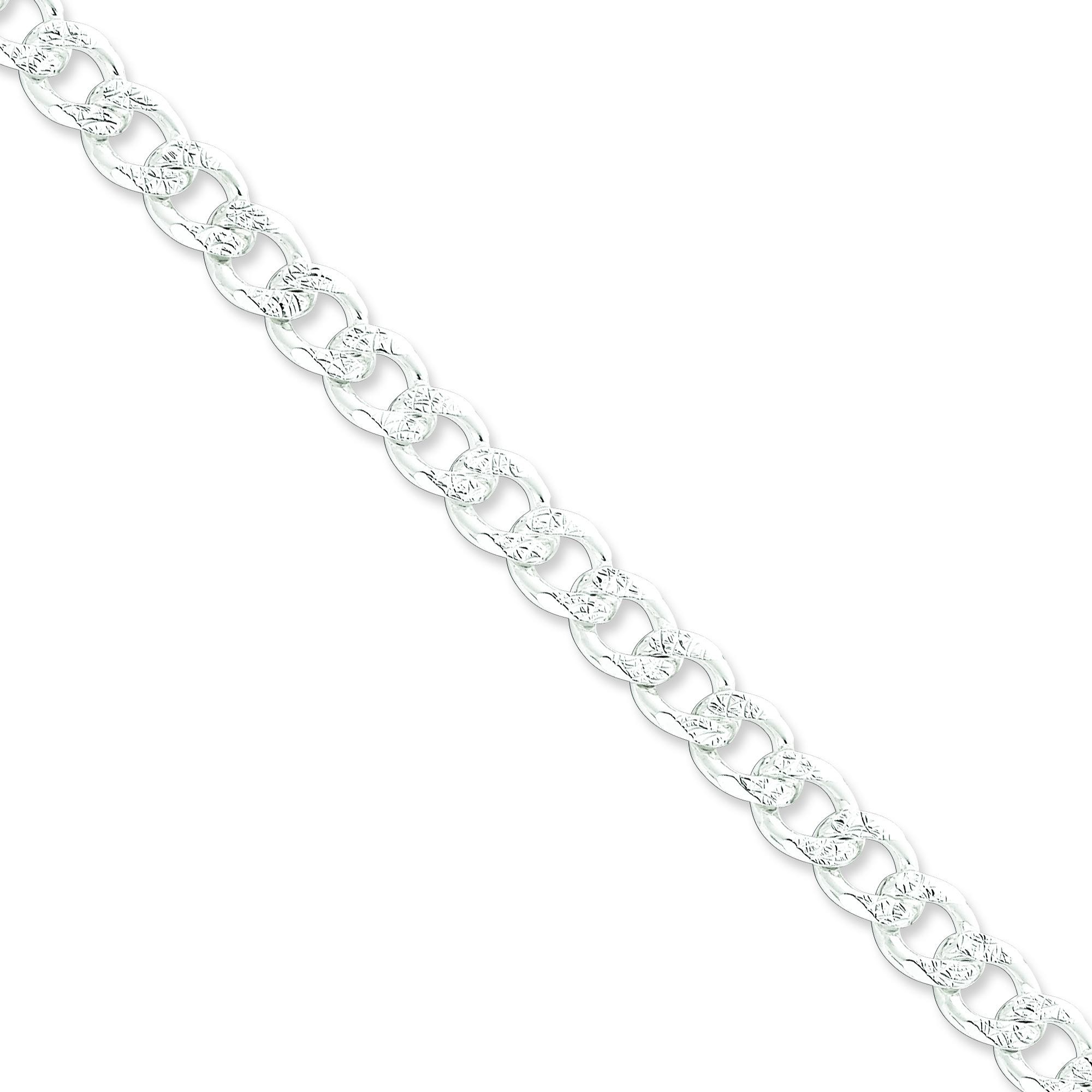 Sterling Silver 8 inch 8.00 mm Pave Curb Chain Bracelet