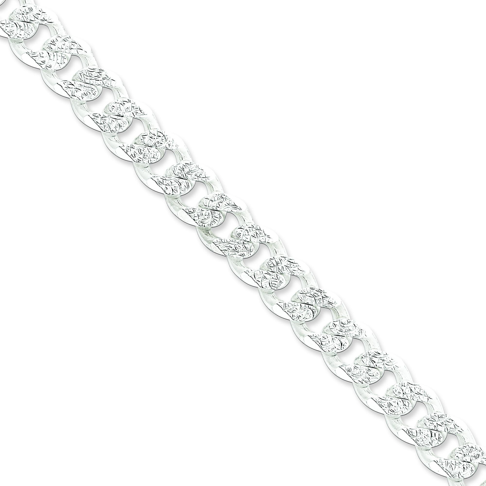 Sterling Silver 8 inch 10.50 mm Pave Curb Chain Bracelet
