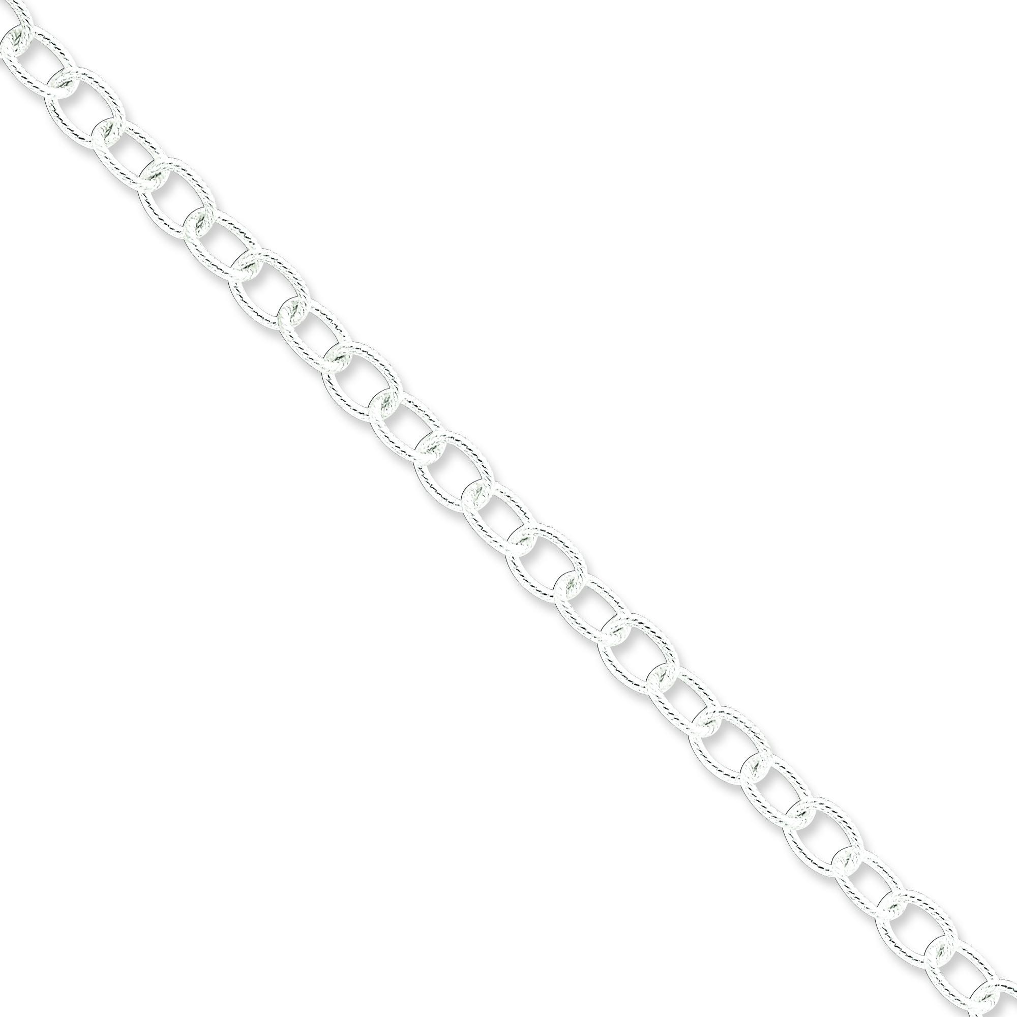 Sterling Silver 8 inch 6.25 mm Fancy Patterned Rolo Chain Bracelet