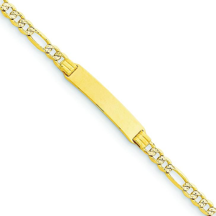 6 Pave Figaro Link ID Child Bracelet in 14k Yellow Gold
