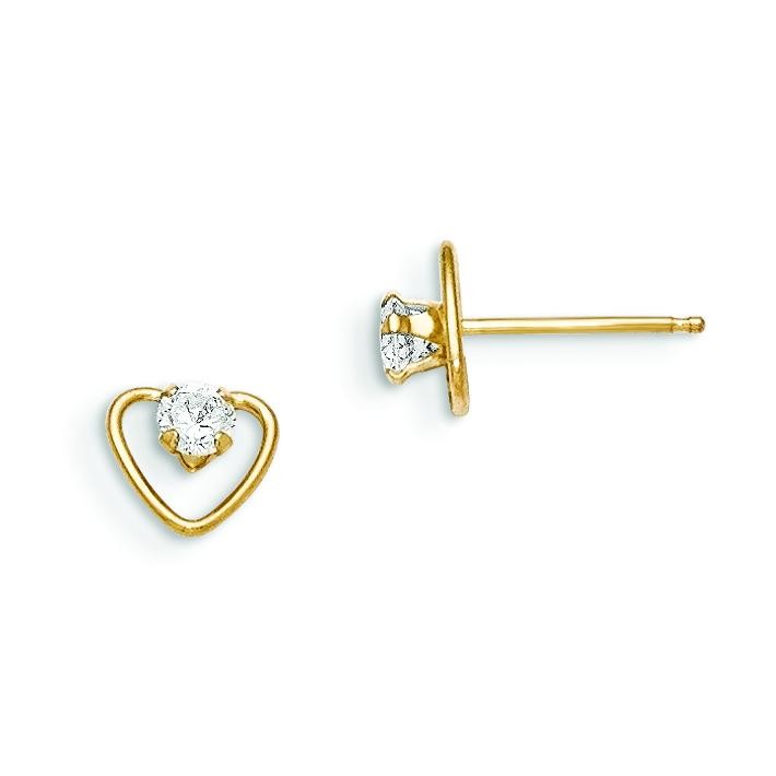 CZ Heart Earrings in 14k Yellow Gold