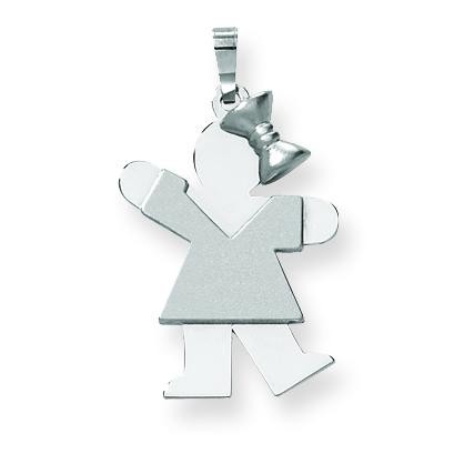 Medium Girl with Bow On Right Engraveable Charm in 14k White Gold