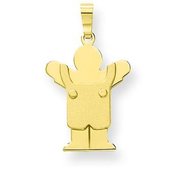 Solid Satin Engraveable Boy with Overalls Charm in 14k Yellow Gold