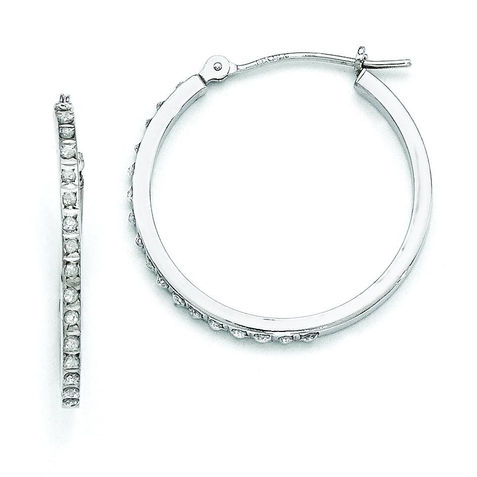 Diamond Fascination Round Hinged Hoop Earrings in 14k White Gold (0.01 Ct. tw.) (0.01 Ct. tw.)