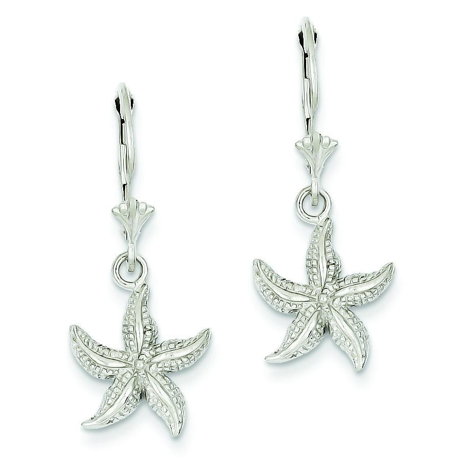 Starfish Leverback Earrings in 14k White Gold