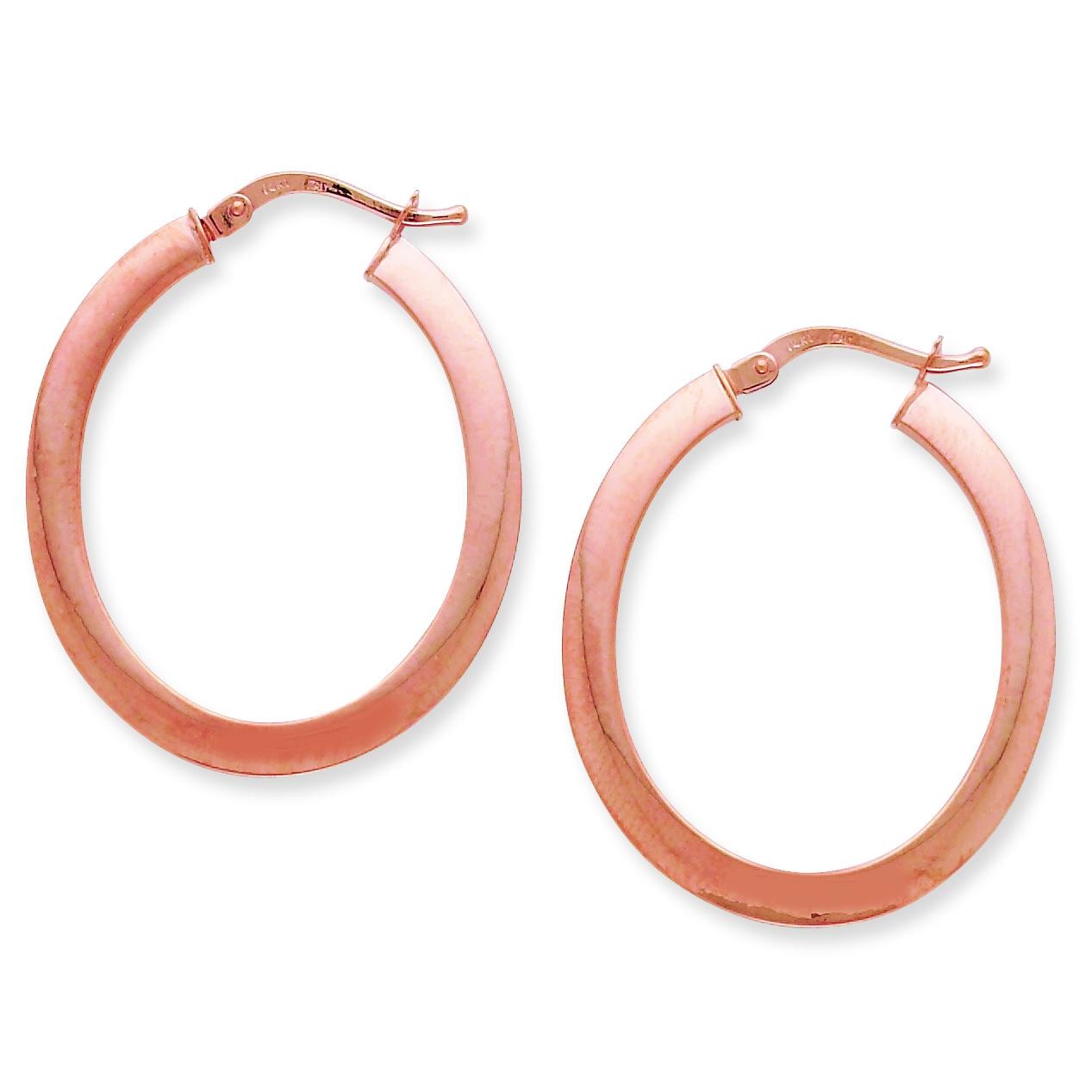 Rose Gold Flat Oval Hoop Earrings in 14k Rose Gold