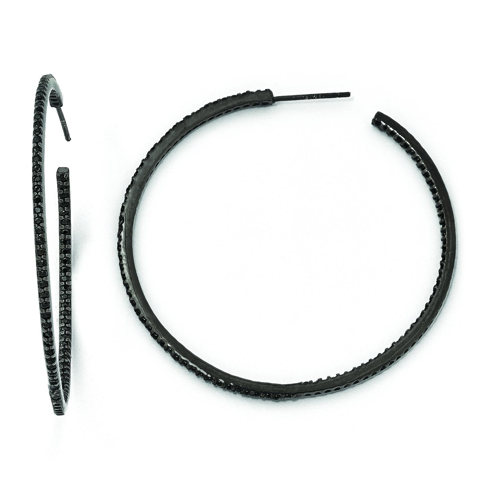 Black In Out Black CZ Post Hoop Earrings in Sterling Silver