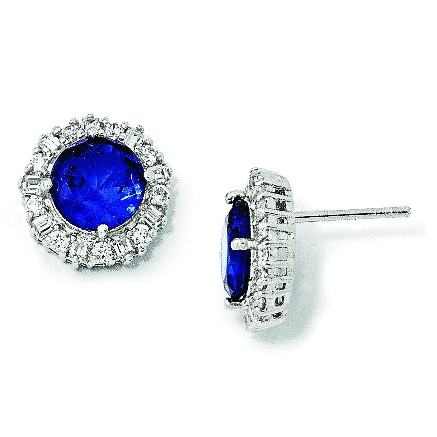 Synthetic Blue Spinel CZ Post Earrings in Sterling Silver