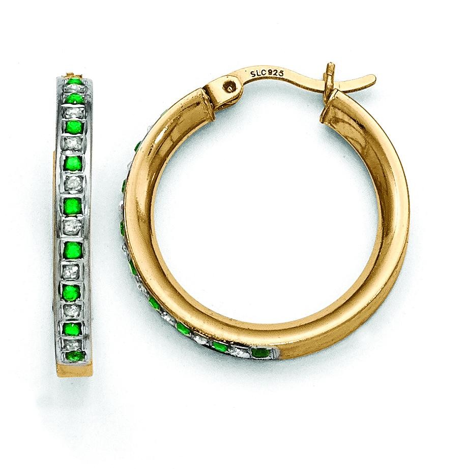 Diamond Emerald Round Hinged Hoop Earrings in Sterling Silver (0.01 Ct. tw.)