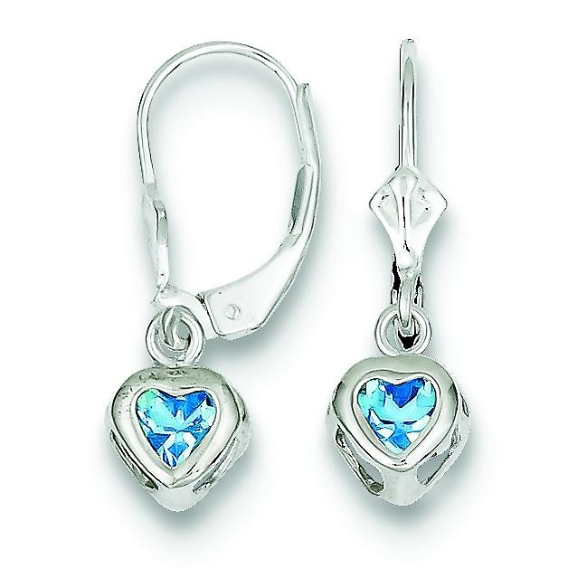 Heart Blue Topaz Leverback Earrings in Sterling Silver