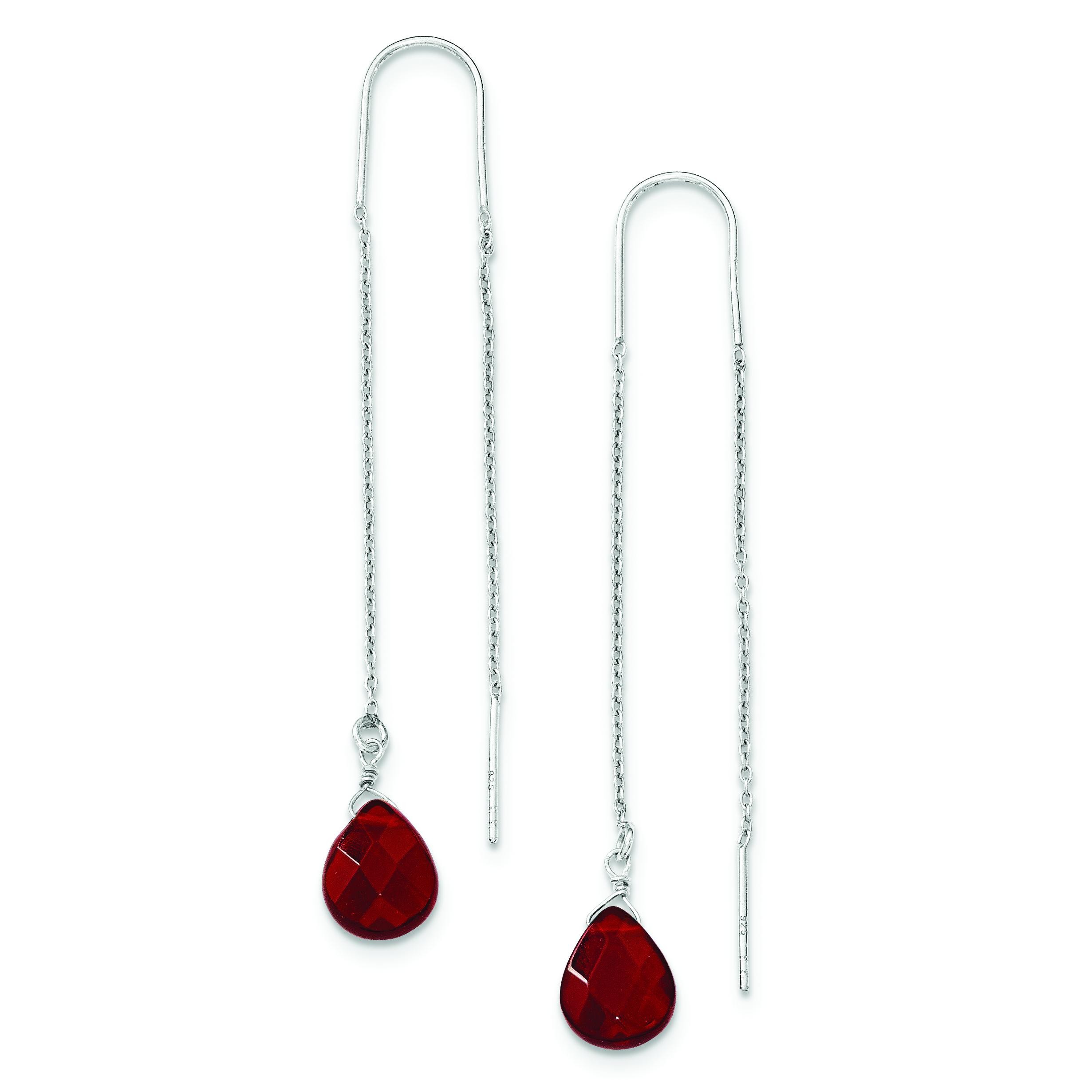 Red Crystal Threader Earrings in Sterling Silver