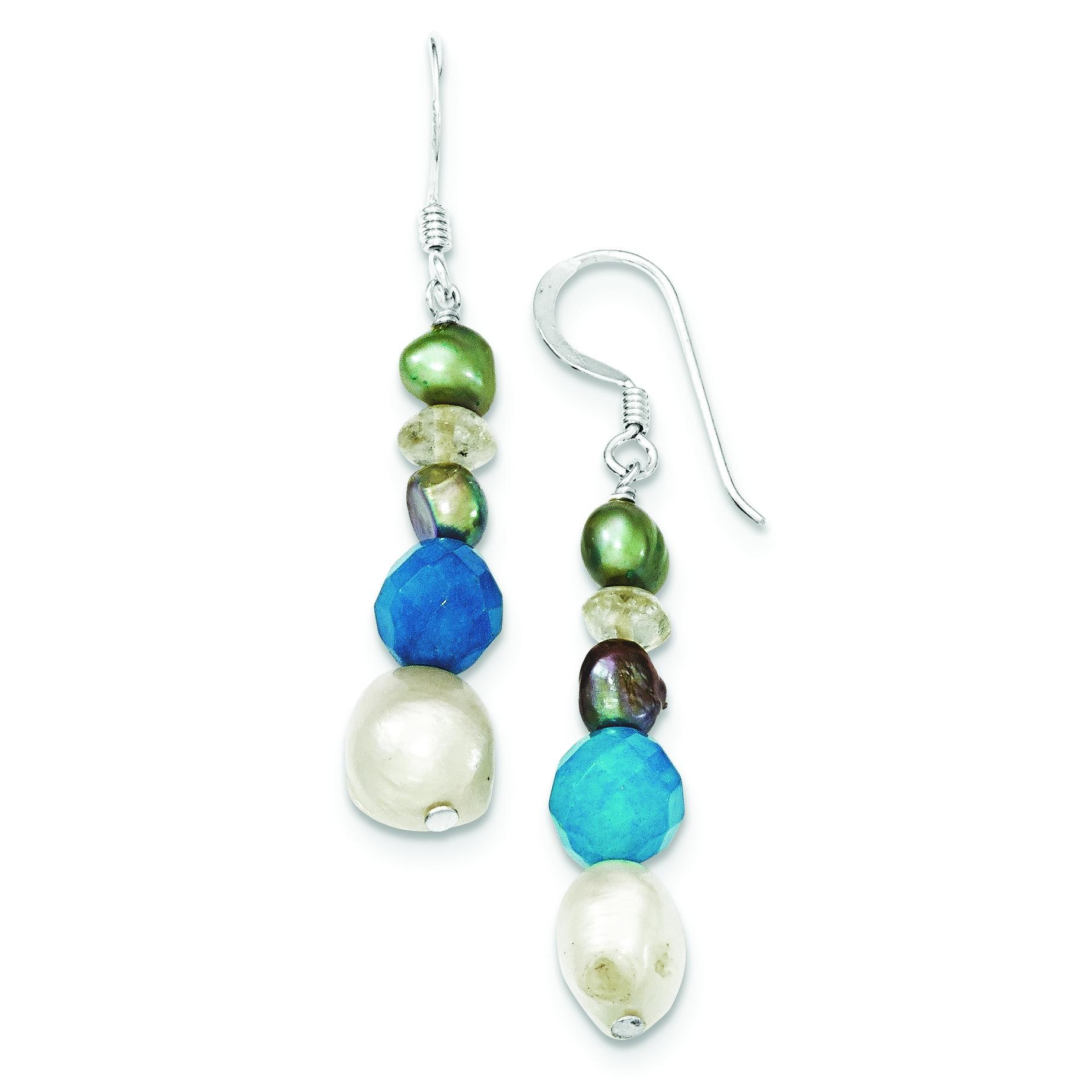 Blue Jade Citrine Freshwater Cultured Pearl Earrings in Sterling Silver