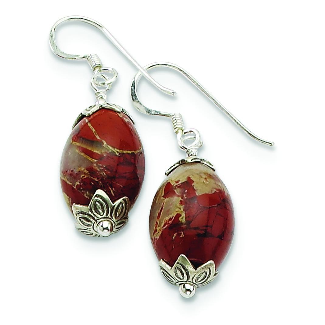 Red Jasper Antiqued Earrings in Sterling Silver