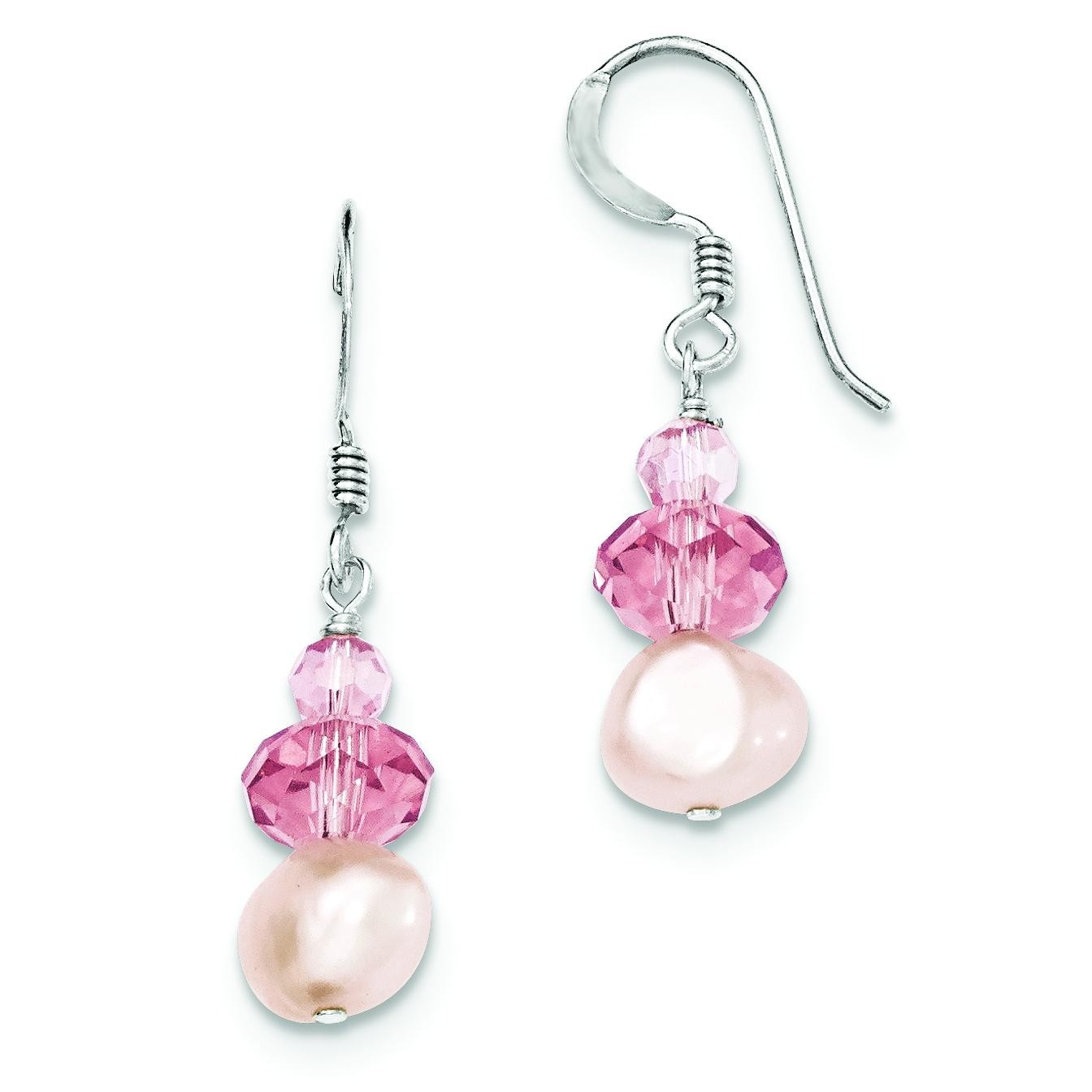 Peach Crystal Freshwater Cultured Pearl Earrings in Sterling Silver