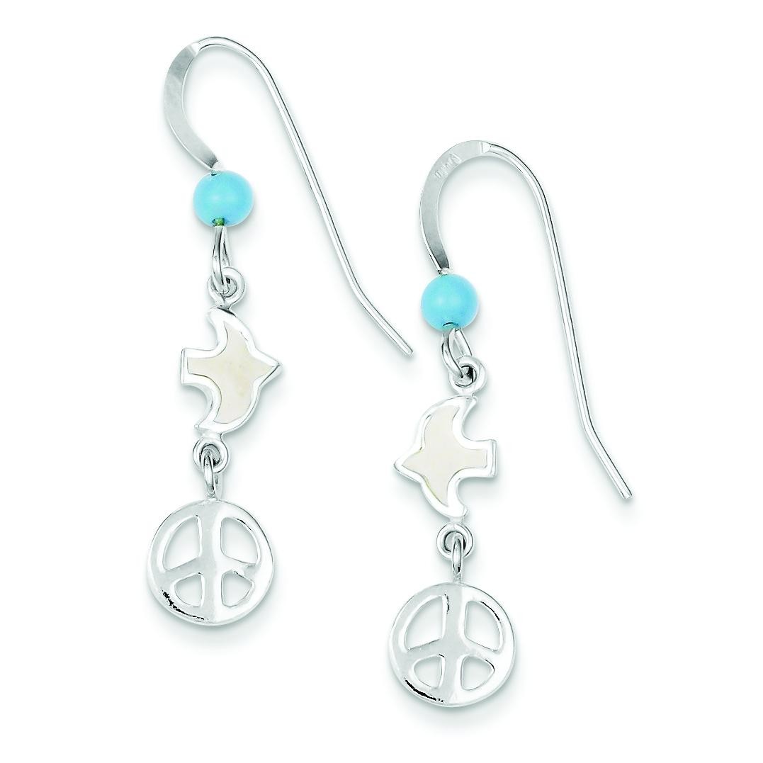 Enameled Dove W Peace Symbol Earrings in Sterling Silver