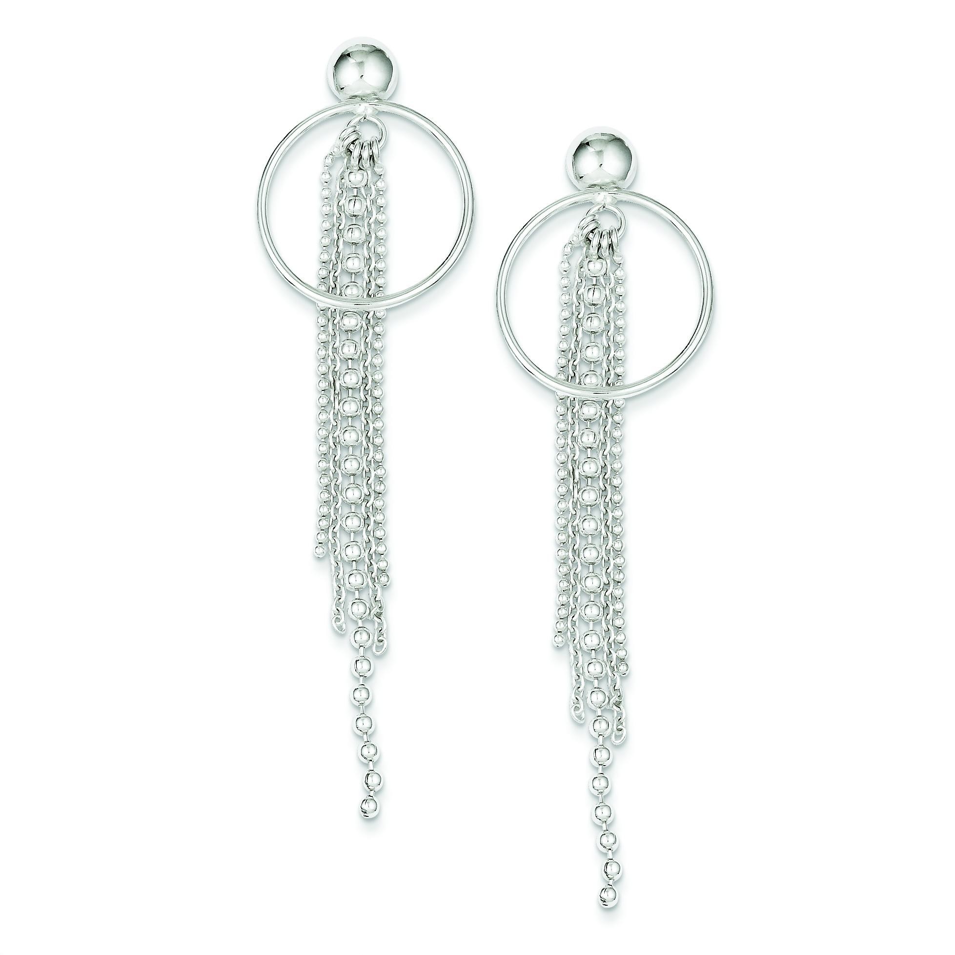 Circle W Bead Chain Dangle Post Earrings in Sterling Silver