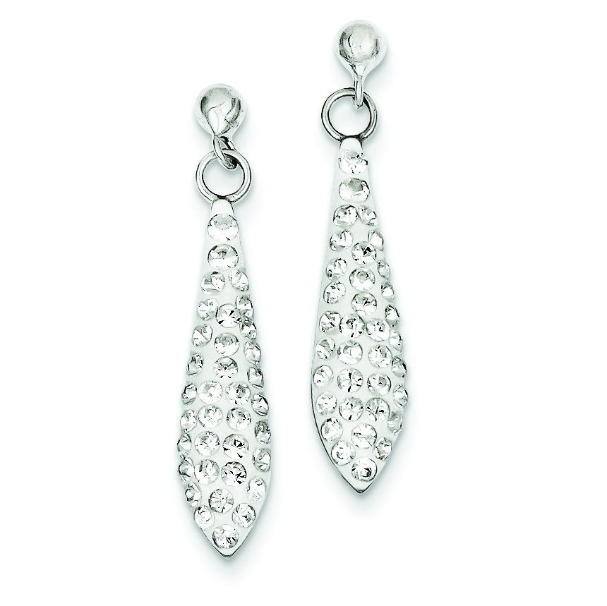 White Sworovski Crystal Oval Post Dangle Earrings in Sterling Silver