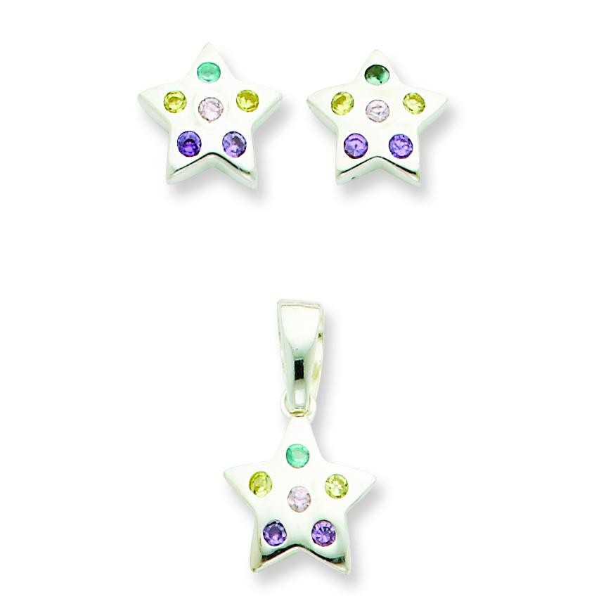 Multicolored CZ Star Earrings Pendant Set in Sterling Silver