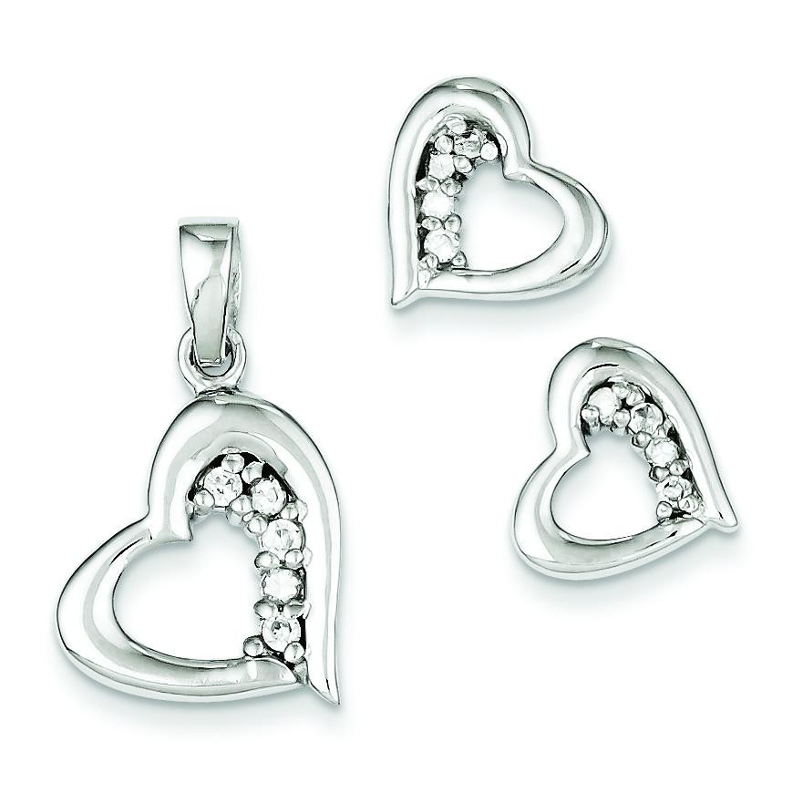 CZ Heart Earrings Pendant Set in Sterling Silver
