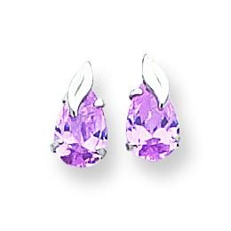 Pink Pear Shaped CZ With Leaf Post Earrings in 14k White Gold