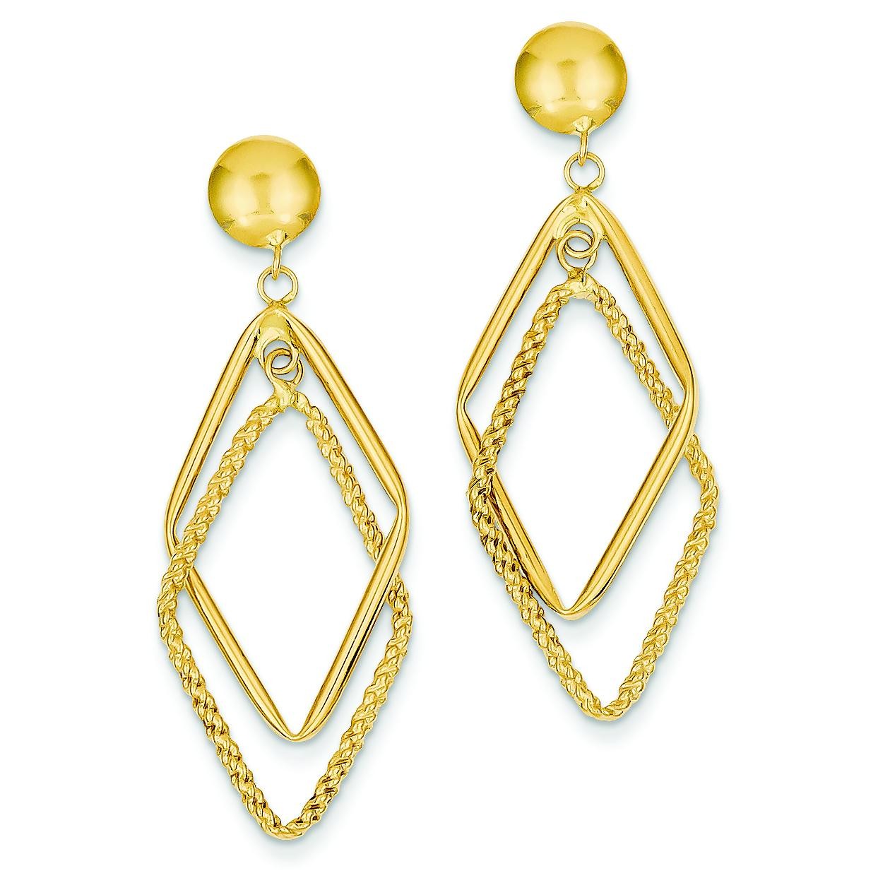 Patterned Diamond Shaped Post Earrings in 14k Yellow Gold 