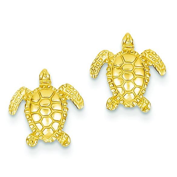 Sea Turtle Post Earrings in 14k Yellow Gold