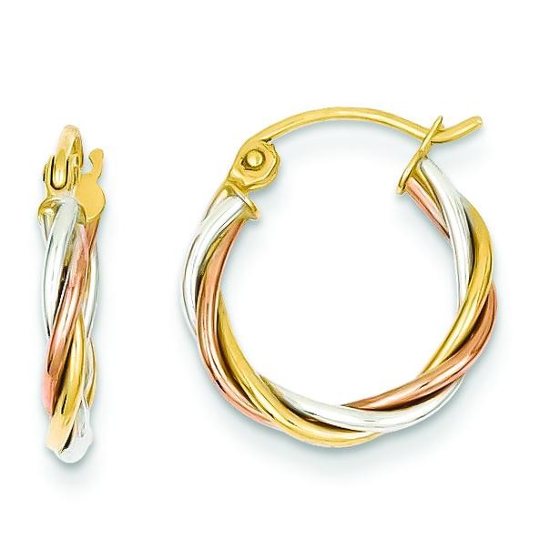 Tricolor Twisted Hoop Earrings in 14k Tri-color Gold