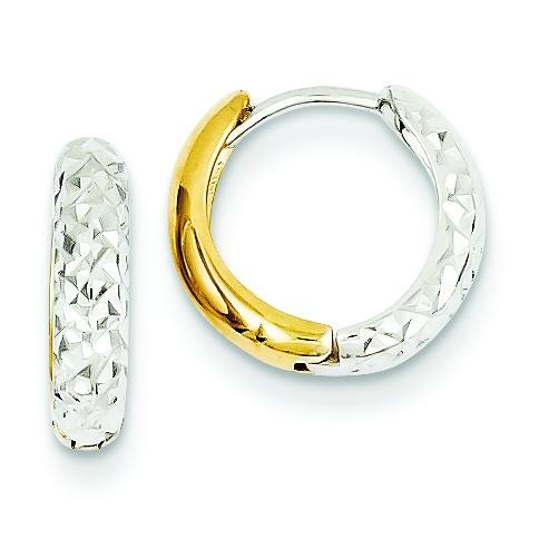 Diamond Cut Hoop Earrings in 14k Two-tone Gold