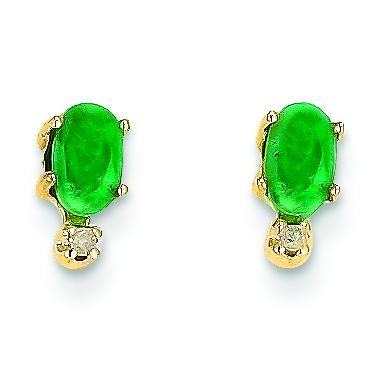 Diamond Emerald Birthstone Earrings in 14k Yellow Gold (0.018 Ct. tw.)