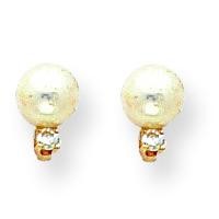Pearl Diamond Earrings in 14k Yellow Gold (0.036 Ct. tw.)