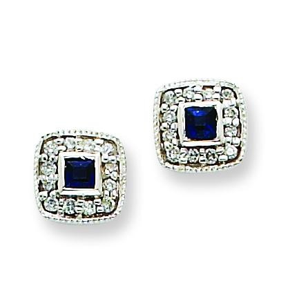Diamond Sapphire Earrings in 14k White Gold (0.09 Ct. tw.) (0.09 Ct. tw.)