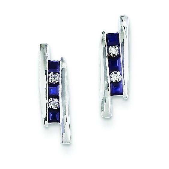 Diamond And Sapphire Earrings in 14k White Gold (0.02 Ct. tw.) (0.02 Ct. tw.)