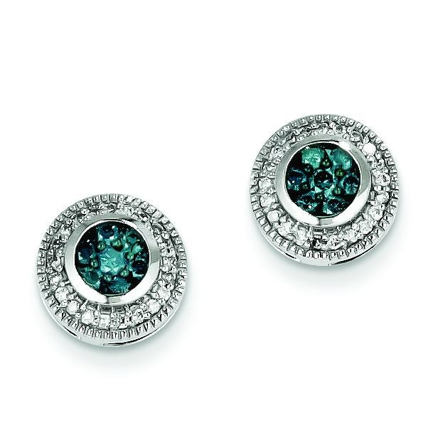 Blue White Diamond Earrings in 14k White Gold
