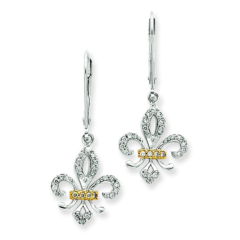 Rhodium Diamond Fleur De Lis Earrings in 14k White Gold