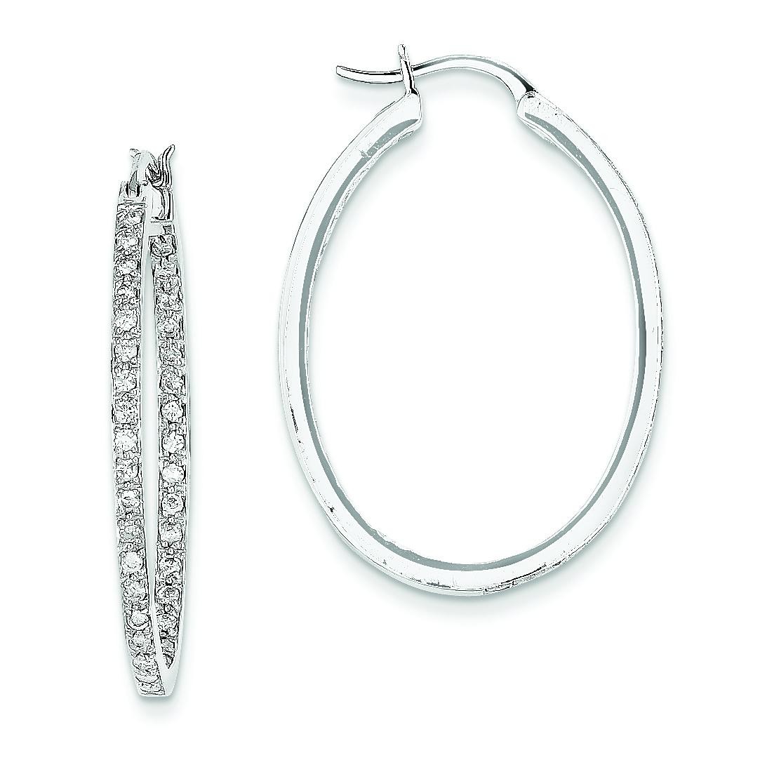 Quality Completed Diamond In Out Hoop Earrings in 14k White Gold (0.64 Ct. tw.) (0.64 Ct. tw.)