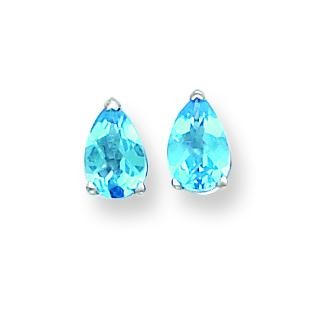 Pear Blue Topaz Checker Earring in 14k White Gold