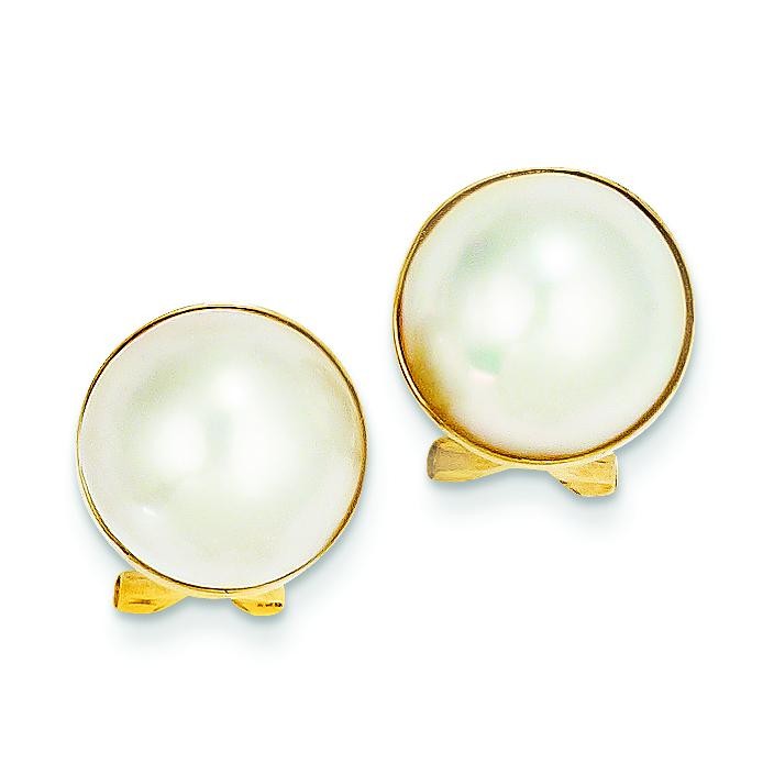 Cultured Mabe Pearl Earrings in 14k Yellow Gold