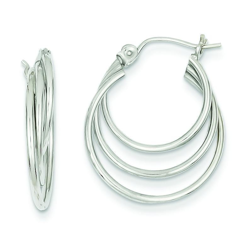 Triple Hoop Earrings in 14k White Gold