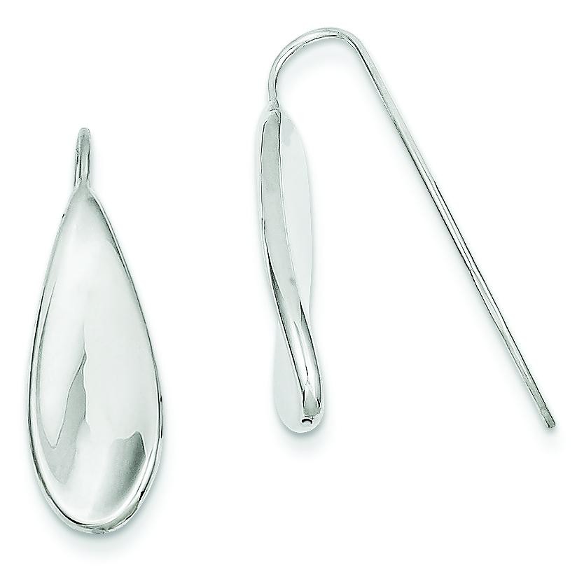 Curved Tear Drop Wire Earrings in 14k White Gold