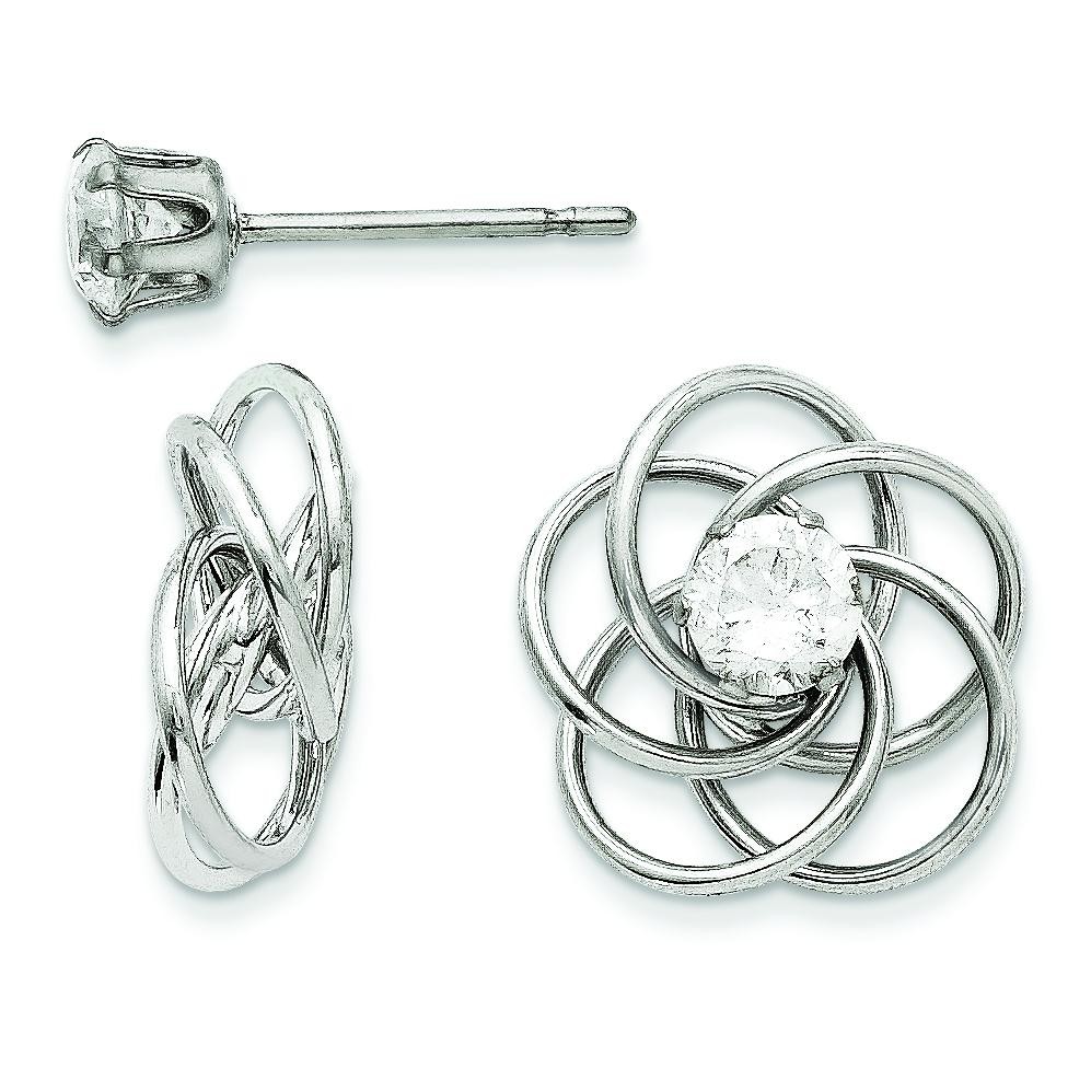 Fancy Knot With CZ Stud Earring Jackets in 14k White Gold