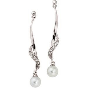Pearl Diamond Earrings in 14k White Gold (0.07 Ct. tw.)